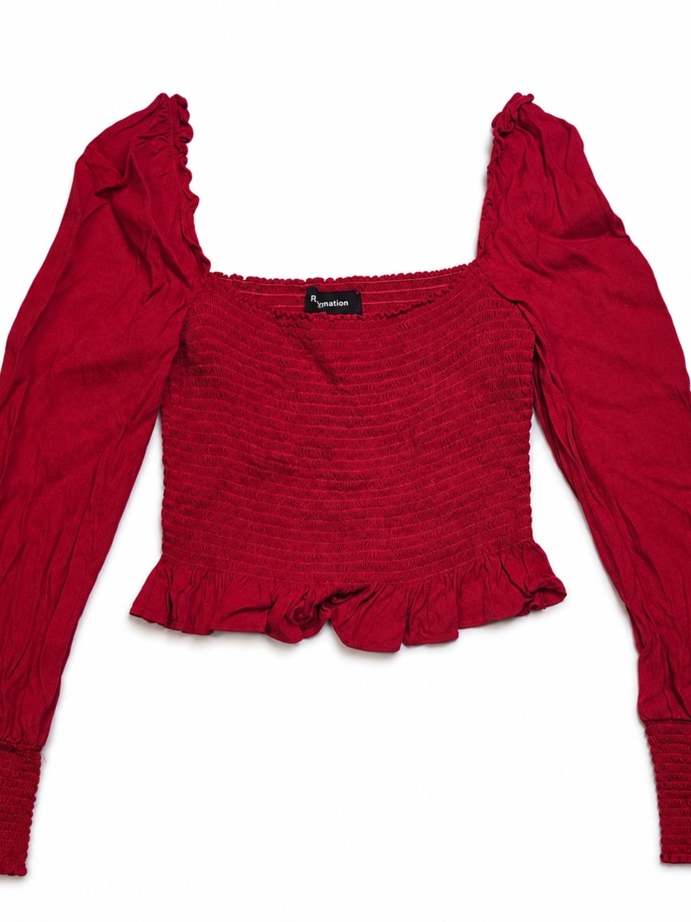 Reformation Crimson Smocked Square-Neck Crop Top